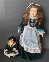 Porcelain Doll with Stand and Porcelain Baby