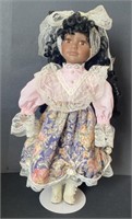 Porcelain Doll with Stand, Unmarked, 16in
