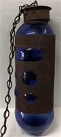 VINTAGE COBALT GLASS METAL DECORATIVE PIECE