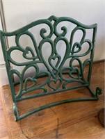 Green enamel iron cookbook holder, with a double