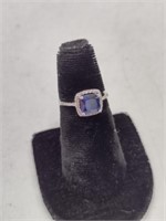 .925 Marked Princess Cut Sapphire Designer Ring