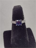 .925 Marked Princess Cut Sapphire Designer Ring