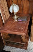 Wooden End Table , Clock, Touch Lamp