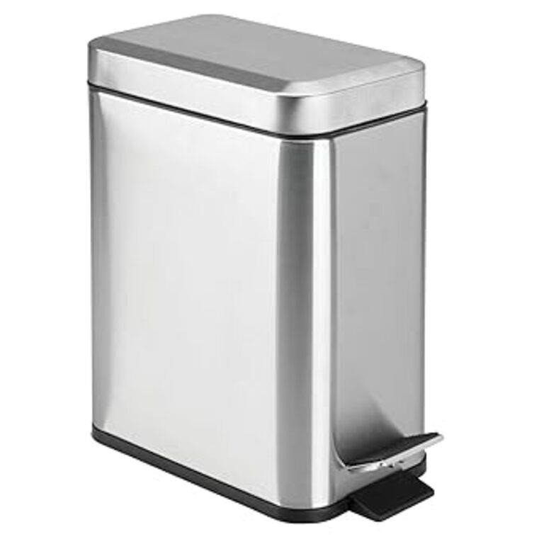 Slim Small Trash Can with Lid Soft Close, Stainles