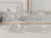 5pcs Antique Cut & Pressed Glass Bowls, Tray,