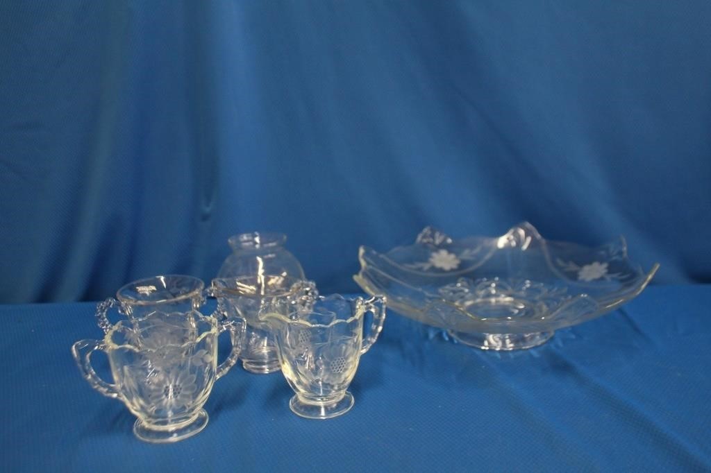 Crystal bowl 12.5 X 3.5", etched rose bowl, 4 X