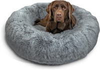 Donut Cat and Dog Bed in Shag Fur Gray, Large