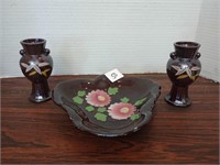 Pretty sweet of 3 brown porcelain pieces made in