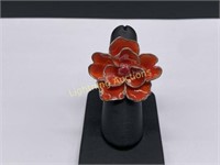 STERLING SILVER HUGE ENAMEL FLOWER RING