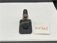 STERLING SILVER ISRAEL MADE RING WITH AMBER