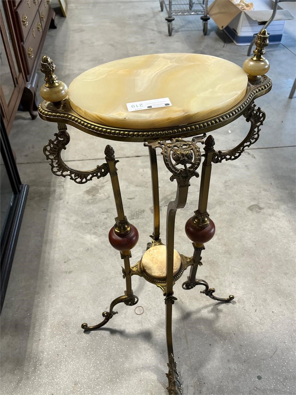 2 Tiered Vintage Marble Top & Brass Stand