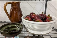 CRATE AND BARREL PITCHER, STONEWARE CENTERPIECE