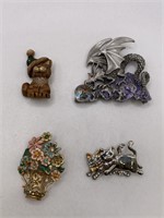 BROOCH LOT OF 4-SOME SIGNED