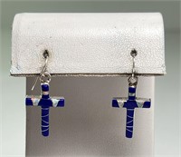 Sterling Lapis/White Opal Cross Earrings 3 Gr
