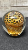 Unique Signed Art Glass Heavy Paperweight 3" High