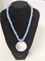 Baby Blue Seed Bead Necklace with Shell Pendant