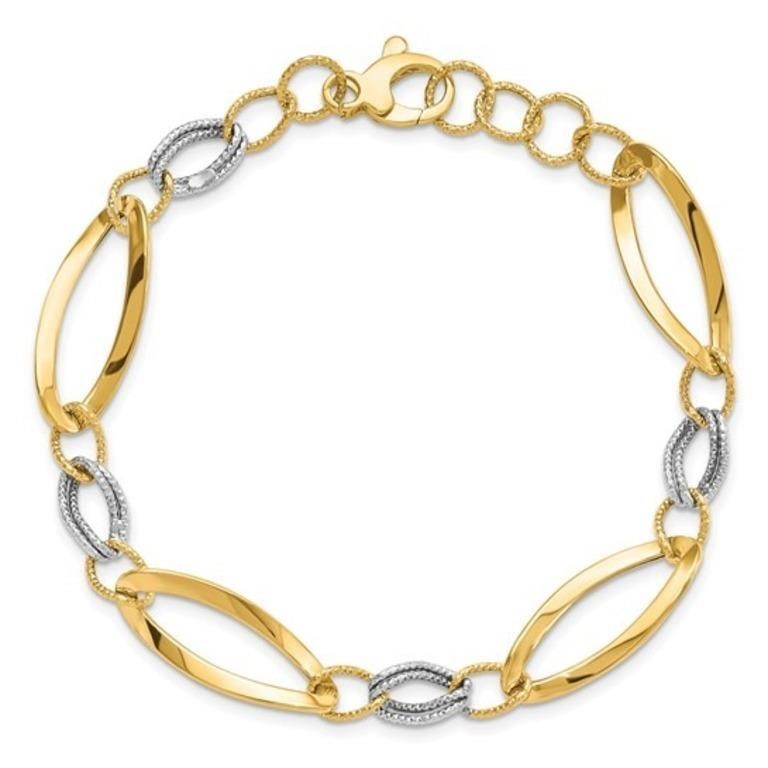 14K Two-tone Polished Diamond Cut Bracelet