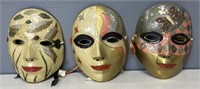 Antique Hand Painted Brass Masks