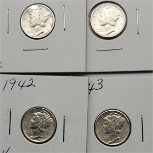 4 MERCURY DIMES 1940, 41, 42 & 43