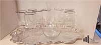 Set of 8 Wine Glasses and Carafe" on Platter