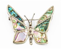 Taxco Sterling Abalone Butterfly Brooch Pin
