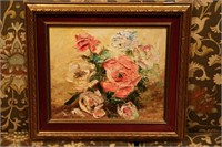 framed floral oil painting, signed 'MEGAMBRIEL'