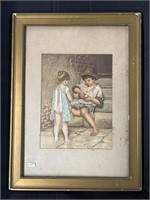 Artist Signed 1892 Children Art Print.