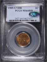 1909-S VDB LINCOLN CENT PCGS MS-64RB CAC