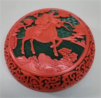 Chinese Cinnabar Brass Wiseman Domed Lacquer Box