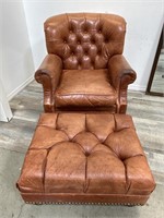 Vintage leather chesterfield chair & ottoman