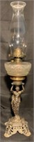 Antique Figural Metal & Glass Oil Lamp