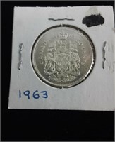 1963 SILVER CANADIAN HALF DOLLAR COIN