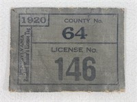 1920 PA RESIDENT HUNTERS LICENSE TAG: