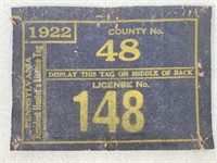 1922 PA RESIDENT HUNTERS LICENSE TAG: