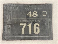 1918 PA RESIDENT HUNTERS LICENSE TAG: