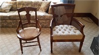 Basket Weave Upholstered Chair; Cane Bottom Chair