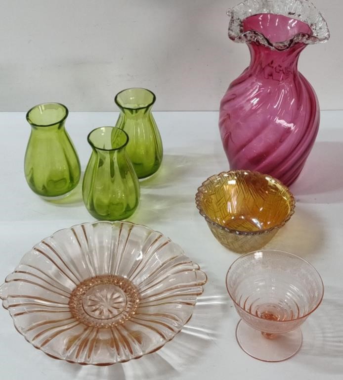 Vintage Cranberry, Green, Pink & Carnival Glass