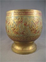Vintage Enameled Brass Footed Cup