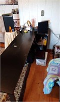 L shaped desk and shelf 71x18x30 (NO CONTENTS)