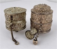 Pair of Antique Burma Myanmar Silver Prayer Wheels