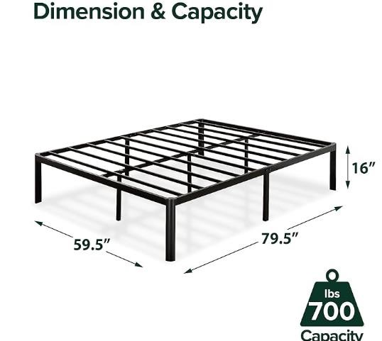 ZINUS Van 16in Metal Platform Bed Frame, Blk, Qn