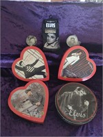 ELVIS COLLECTABLE SOCKS BUTTONS TIN HEART BOXES