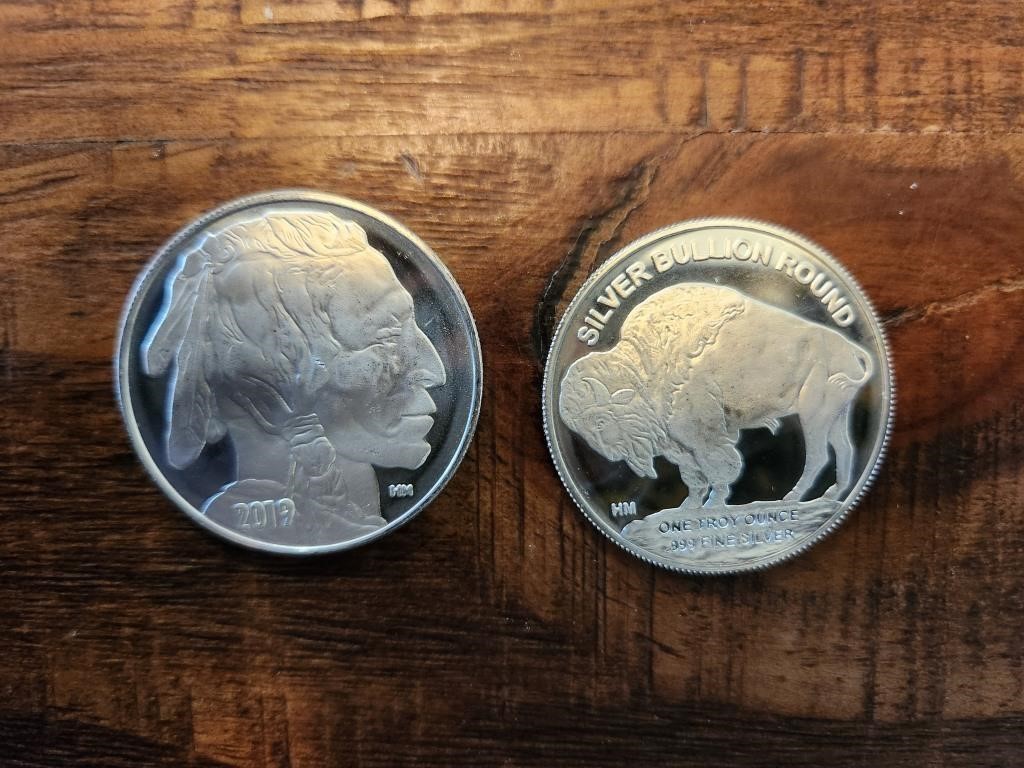 two- 1 oz  .999 Pure Silver Coin-2019 Buffalo Head