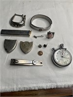 Medical bracelet, belt buckle, lighter, earrings,