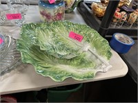 2PC LARGE MAJOLICA CERAMIC CABBAGE LEAF BOWLS