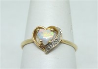 10K GOLD OPAL AND DIAMOND RING