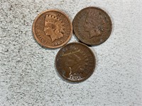 Three 1907 Indian head cents
