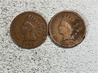 Two 1889 Indian head cents