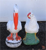 Concrete Pelican & Rooster Statues