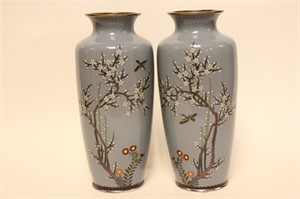 Pair of Japanese Cloisonne Floral Vase
